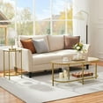 thumbnail image 2 of Gold Side Table Set of 2, Round End Tables Tall Nightstand Bedside Table Set w/Glass Top & Metal Frame for Living Room/Balcony/Bedroom/Small Space, Easy Assembly, Modern Style, Mustard Gold, 2 of 15