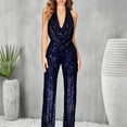 thumbnail image 6 of Ankishi Backless Jumpsuit for Women Deep V Neck Sparkly Halter Cowl Neck Sparkly Jumpsuits Clubwear Outfit for Daily Wear Dating Party, 6 of 7