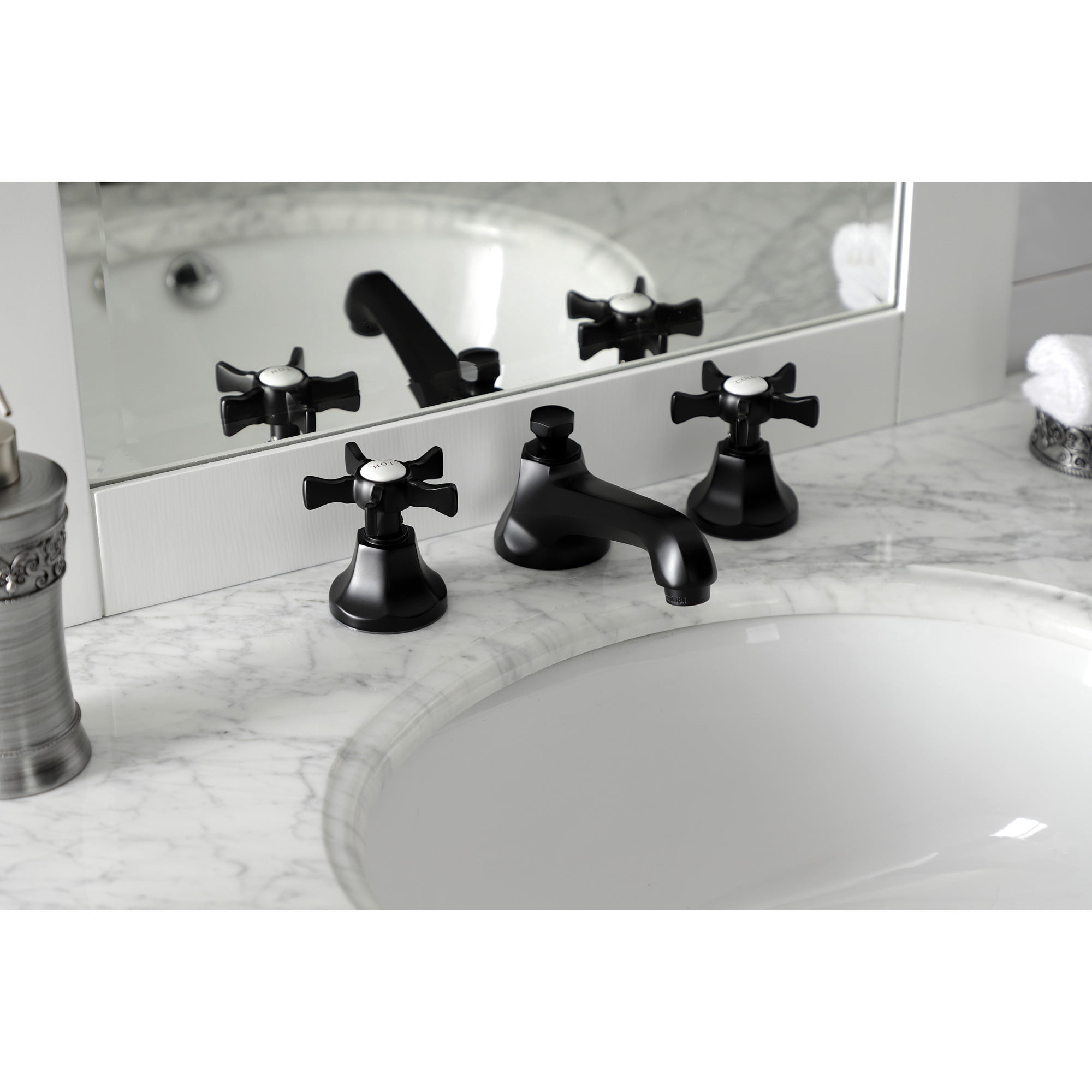 Kingston Brass KS4460NX Hamilton Widespread Bathroom Faucet with Brass Pop-Up, Matte Black