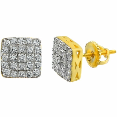 Aishvi Jewels 1Ct Round Cut Natural Moissanite Tester Pass Cluster Screw Back Stud 925 Sterling Silver 14K Yellow Gold Finish