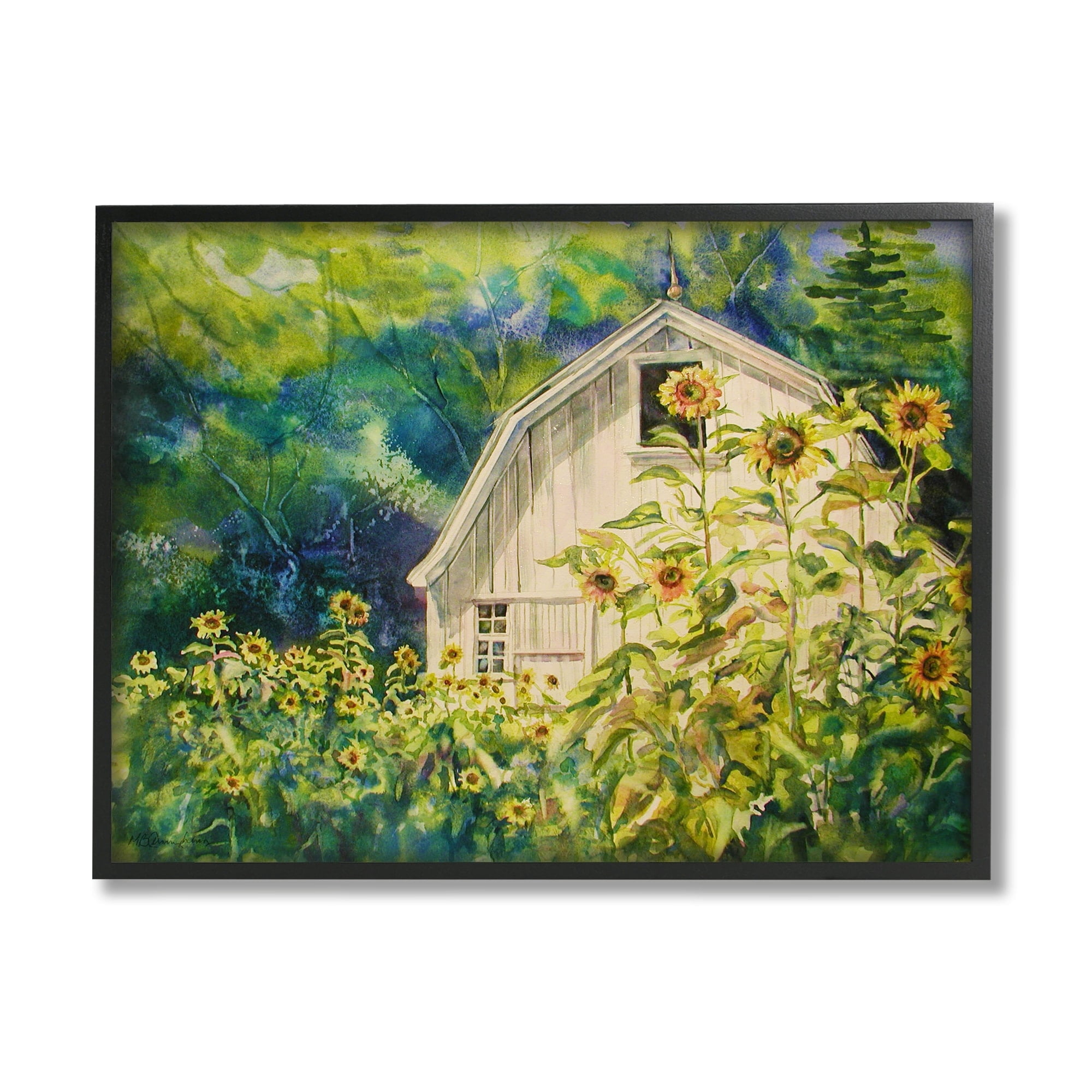 Stupell Industries Peaceful Sunflower Field Countryside Woodlands Barn , 14 x 11, Design by MB Cunningham