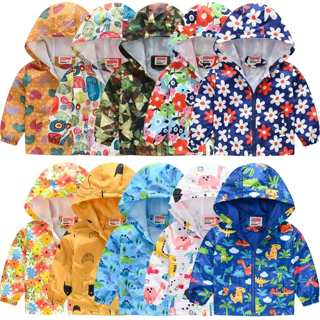 Veste pour Tout-Petit Vestes pour Garçons Veste pour Bébé Tout-Petit Enfants Bébé Filles Garçons Veste d'Automne à Imprimé Fermeture Éclair à Capuche Manteau Coupe-Vent