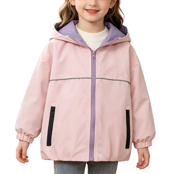 Girls Sporty Rain Jacket Waterproof Packable Lined Running Hooded Jacket Windbreaker Raincoat Kids Water-Resistant Rain Coats