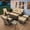 Brown Rattan, Beige, variant on Ovios 5 Piece Outdoor Patio Furniture Set All-Weather Wicker Rattan Conversation Set with High Back Swivel Chairs & Propane Fire Pit Table, Denim Blue