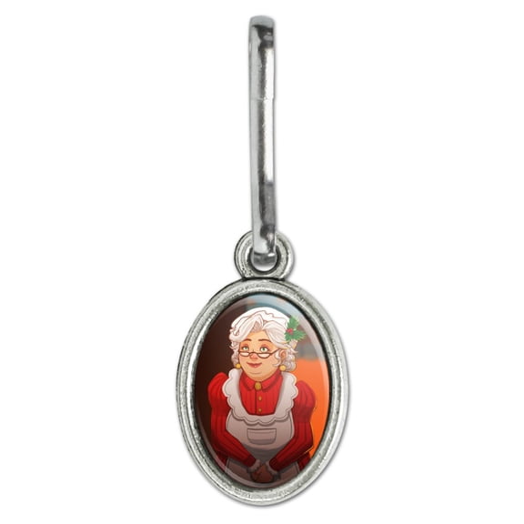 Mrs Claus with Mistletoe Santa Christmas Holiday Antiqued Oval Charm Clothes Purse Suitcase Backpack Zipper Pull Aid