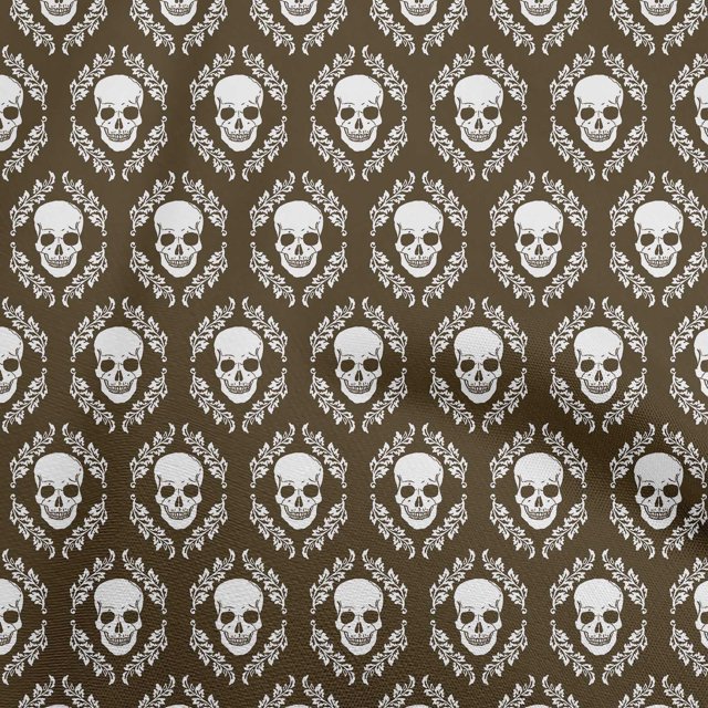 oneOone Rayon Brown Fabric Skull Craft Projects Decor Fabric Printed By The Yard 56 Inch Wide-aA