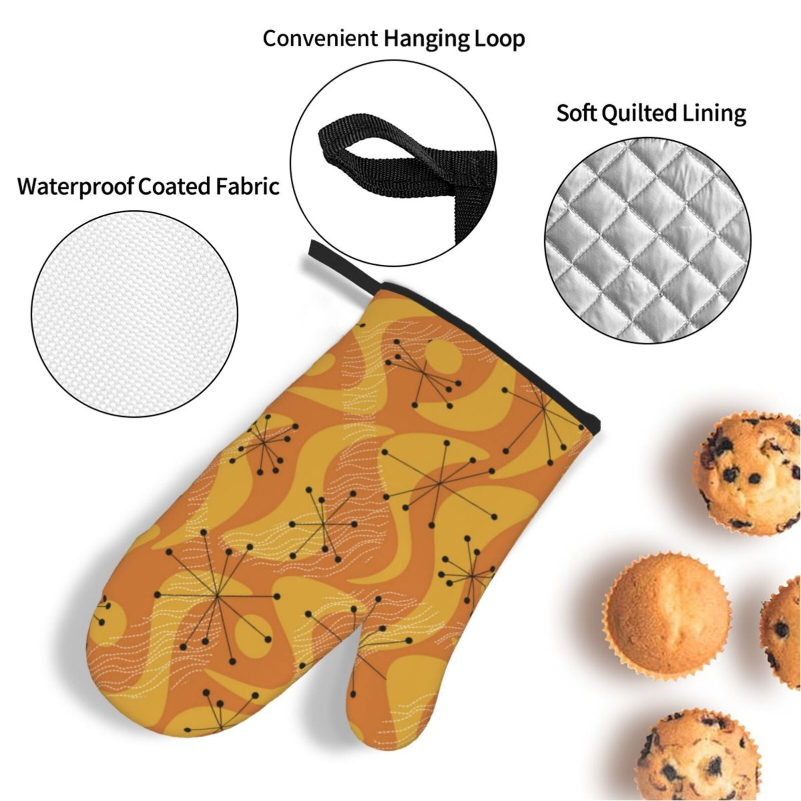 Orange Geometric Atomic Modern Midcentury 4Pcs Oven Mitts and Pot Holders Sets Oven Kitchen Gloves Hot Pads for Cooking BBQ Baking Grilling