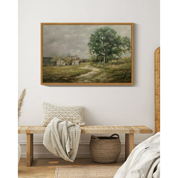 Drsoum Vintage 24x36in Natural Framed Landscape Canvas Wall Art Country Road Classic Wall Prints Modern Farmhouse Hallways Dining Rooms Bedroom Living Rooms Decor