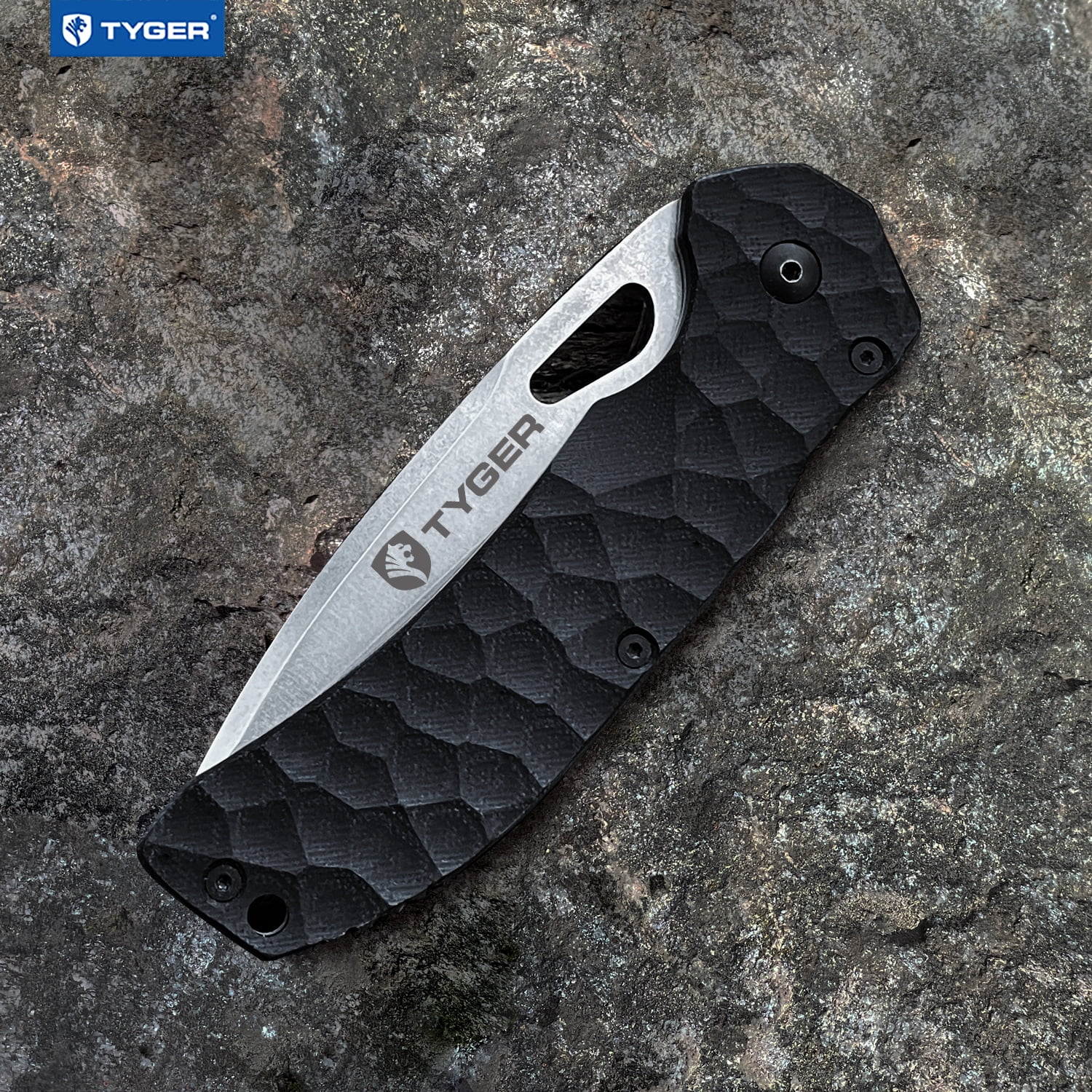 Tyger K4 EDC Folding Pocket Knife | Stone-washed AUS-8 Steel Blade | Black G-10 Handle | TG-KF7A2837