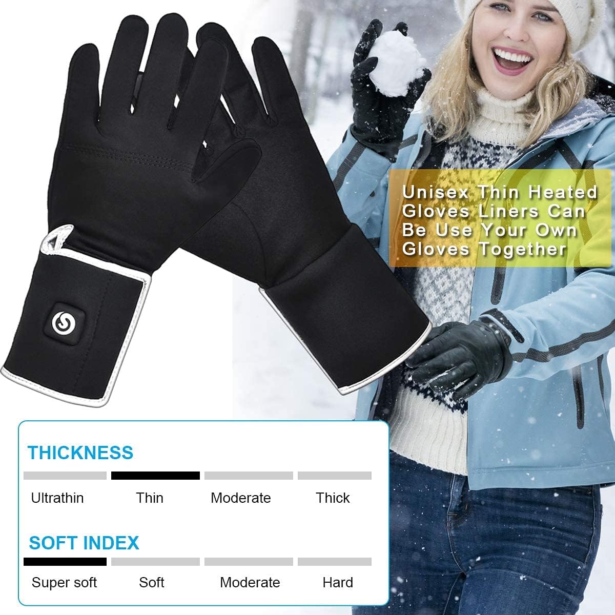 SNOW DEER Heated Glove Liners Men Women,Rechargeable Battery Heated Motorcycle Ski Snow Warmer Gloves