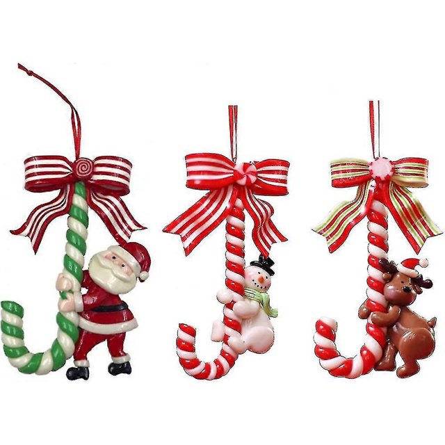 xmas gift 3 Pcs Candy Cane Ornaments Resin Santa Claus - Cute Pendant for Tree