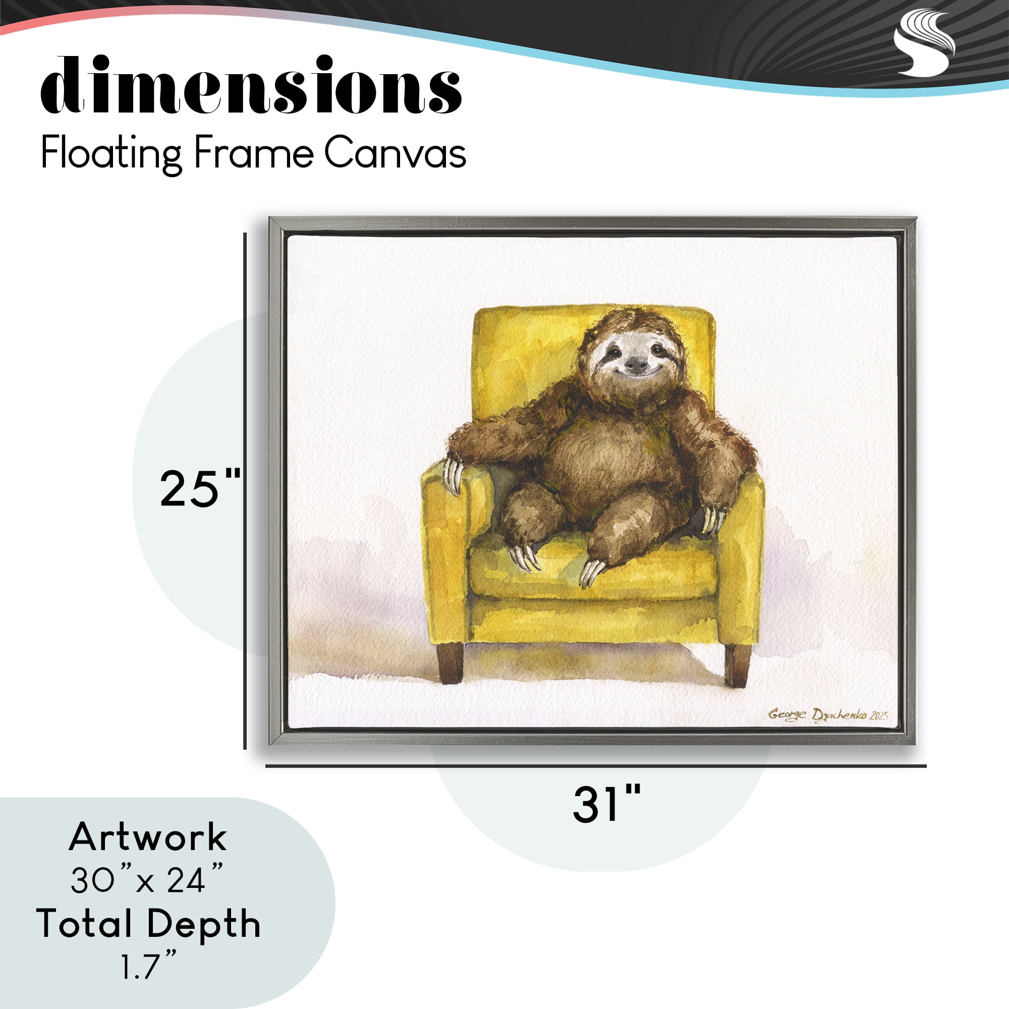 Stupell Industries Happy Sloth Relaxing on Armchair Gray Framed Floater Canvas Wall Art, design by George Dyachenko