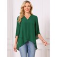 thumbnail image 4 of DARING DIVA Women's High Low Tops 3/4 Bell Sleeve V Neck Chiffon Blouse S Dark Green, 4 of 8