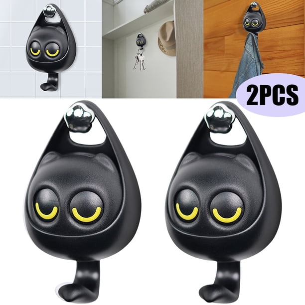 Nuevo Mini Lindo Gancho Silicona Dibujos Animados Imagen Gato Gancho Estante Pared Gancho Ropa Sombrero Bufanda Llavero Gancho Guiño (negro Silencioso)