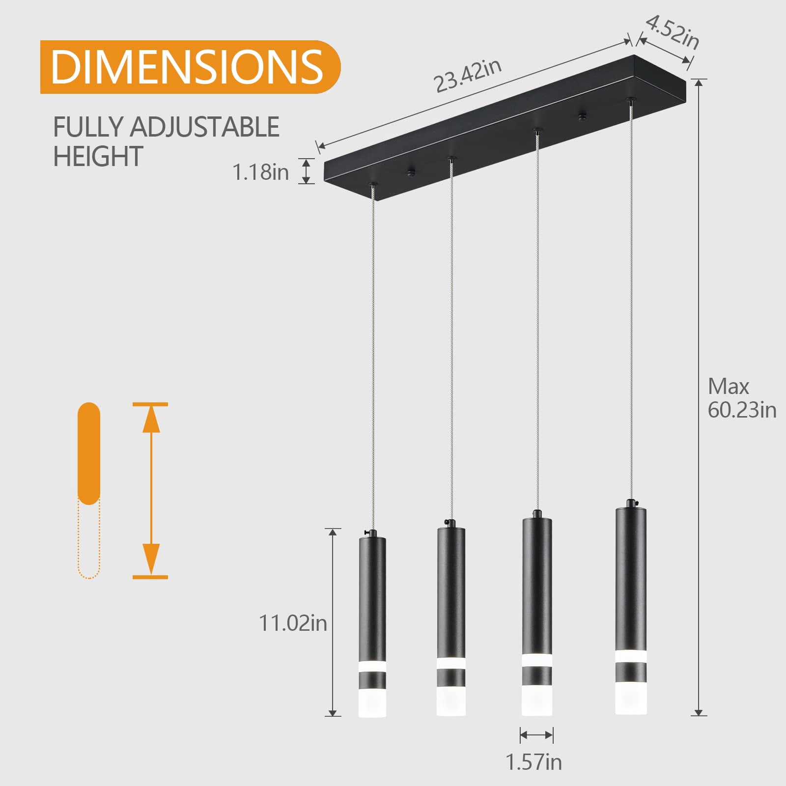 ZHLWIN 4-Light Dining Room Modern Pendant Light Kitchen Fixture Dimmable LED Black Mini Pendant Lighting for Kitchen Island Study Pendant Lights