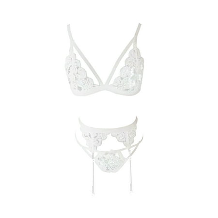 

Bikini Lingerie Female Lace Three Point Deep V With Garter Underwear Nightwear Lingeries Chemise Nightie Sleepwear