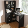 thumbnail image 3 of S-HOME Modern Ergonomic L-Shaped Computer Desk Featuring MDF Construction, Keyboard Tray And LED Lighting ,USB Charging Ports, Black, 3 of 17