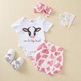 thumbnail image 2 of xiaxaixu Letter  Cow Pattern Short Sleeve Romper + Shorts + Headband, 2 of 10