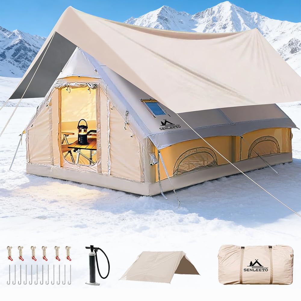 Inflatable Camping Tents 4/6/8/10 Person,131 Square Feets Large Blow up Tent with Stove Jack