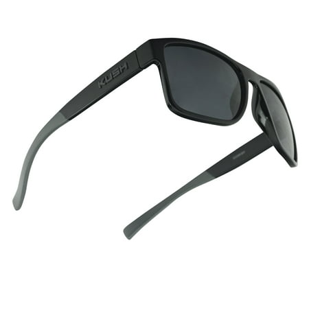Men's Rectangular KUSH Horn Rimmed Classic Square Dark Tinted Sunglasses W/ Color Arm Tips