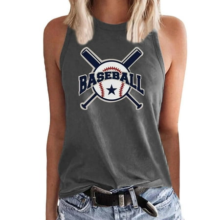 Ruyang Running Vest for Women Baseball Tank Tops Womens Funny Play Shirts Casual Letter Print Sleeveless Vest Graphic T Shirt Muscle Tees