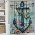 thumbnail image 6 of Creowell  Ocean Coastal Shower Curtain for Bathroom, Beach Theme Anchor Nautical Starfish Seashell Decor Bath Curtains, Retro Blue Wooden Vintage Waterproof Fabric Shower Curtain White, 6 of 7