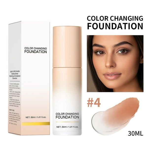 Base de maquillaje líquida que cambia de color, 4 en 1, de larga duración y resistente al agua, FPS 50+, profesional para mujeres mayores, 30 ml/1 oz, color blanco