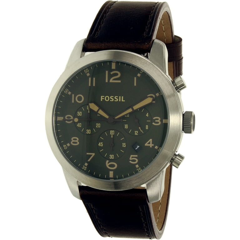 Fossil Men's Pilot 54 FS5180 Brown Leather Quartz Watch