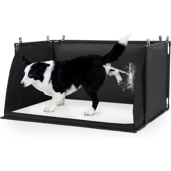 Dog Pee Pad Holder with High Walls, Foldable Dog Litter Box Pee Shields Indoor Dog Potty for Small and Medium Dogs, No Spill Pee Pad Holder Tray for Dogs Work (33.8*28*17.7in). Patent Pending