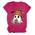 thumbnail image 6 of enyan Printing Crew Neck Shirt Funny Family Party Celebration Short Sleeve Tee Cute Ghost Pumpkin Graphic Graphic Tops Halloween Womens Shirt Hot Pink,XL, 6 of 6