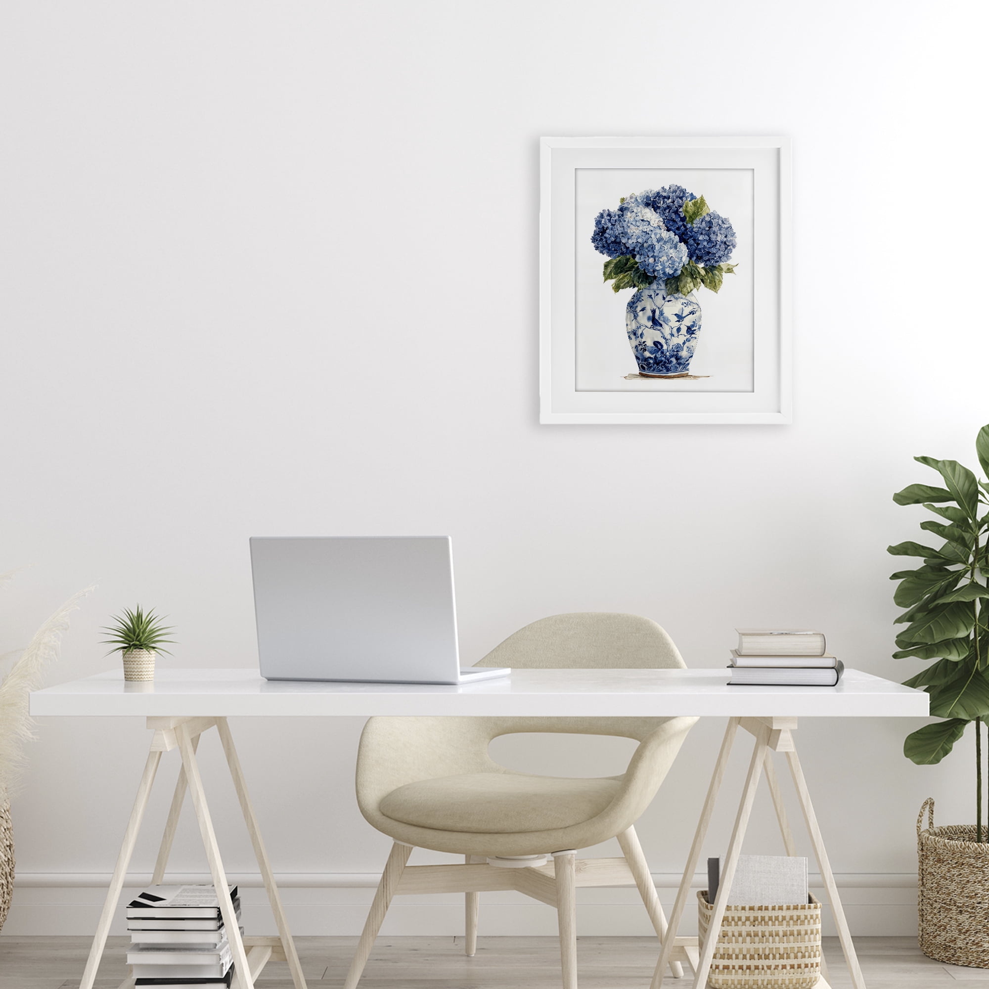 Stupell Industries Blue Hydrangeas in Porcelain White Framed Print Under Glass, design by Imagine It Images