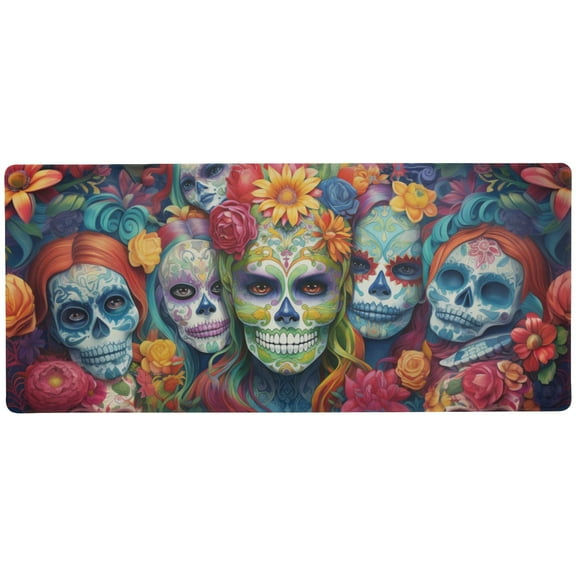 JSTEL Sugar Skulls Day Of Dead Large Gaming Mouse Pad Big Mousepad Mice Keyboard Mat with Non-Slip Rubber Base for Computer Laptop Home & Office, 31.5 X 11.8 inch
