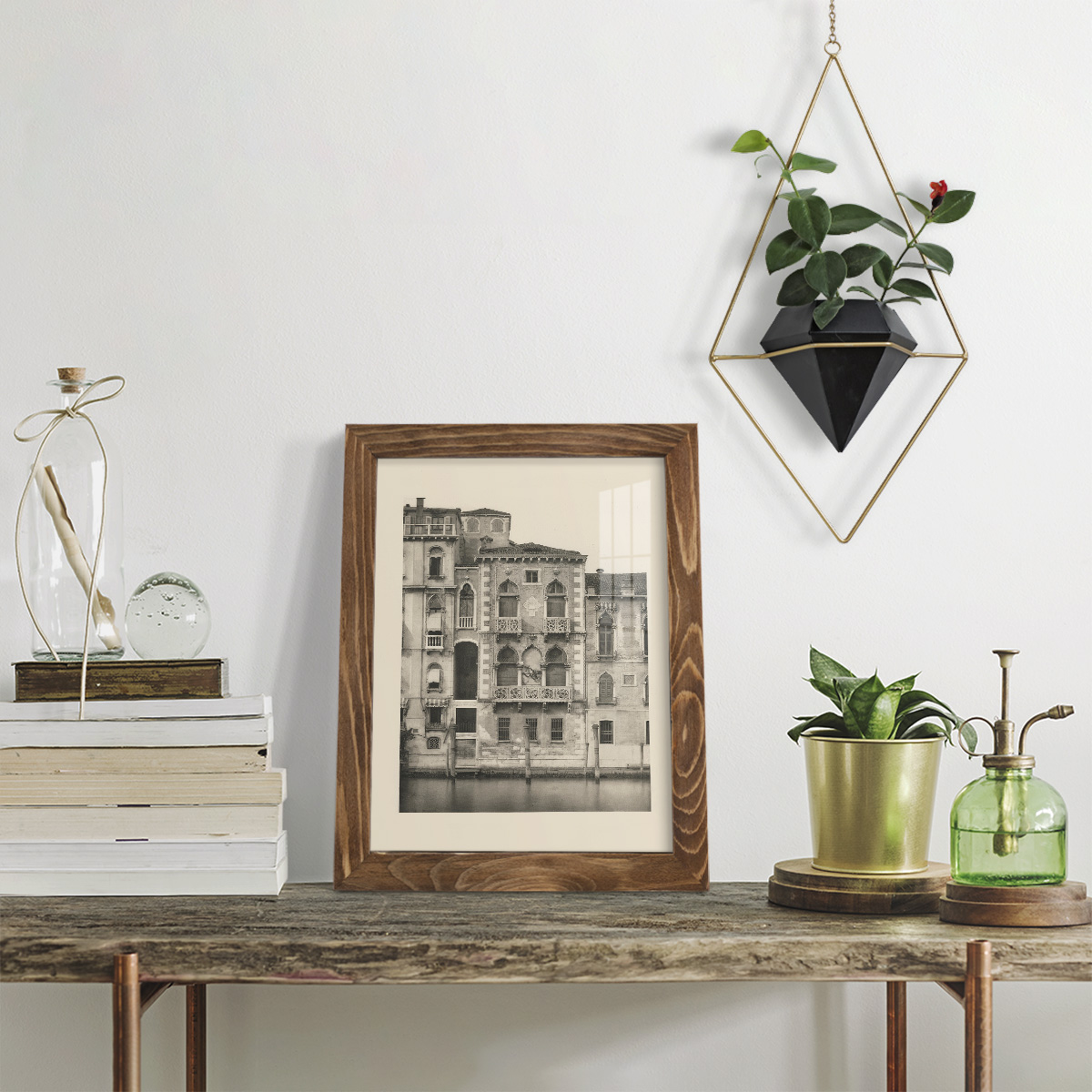 Vintage Views of Venice III - Framed Print w/glass - Walnut