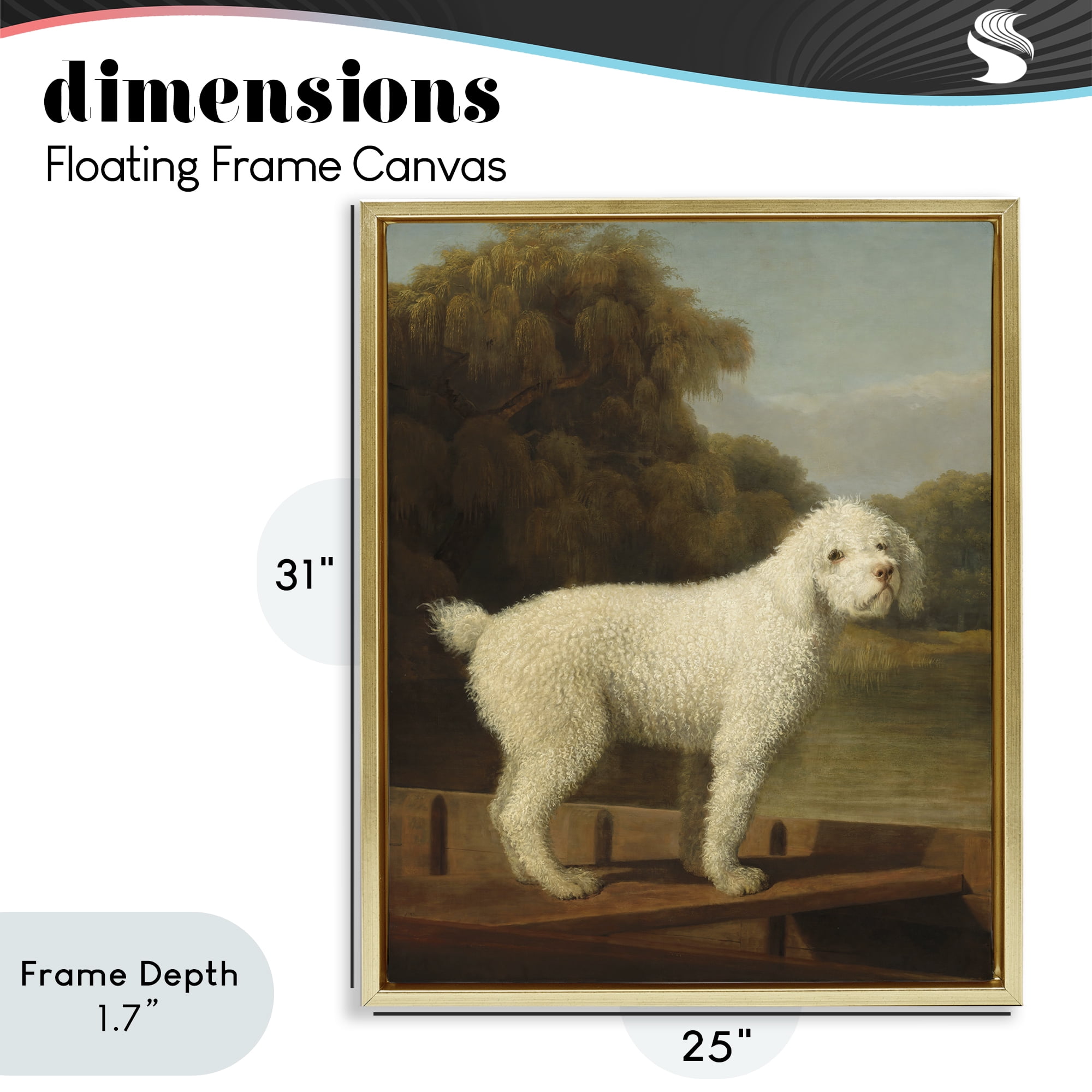 Stupell Industries White Poodle in a Punt Gold Framed Floater Canvas Wall Art, design by Tina LeCour