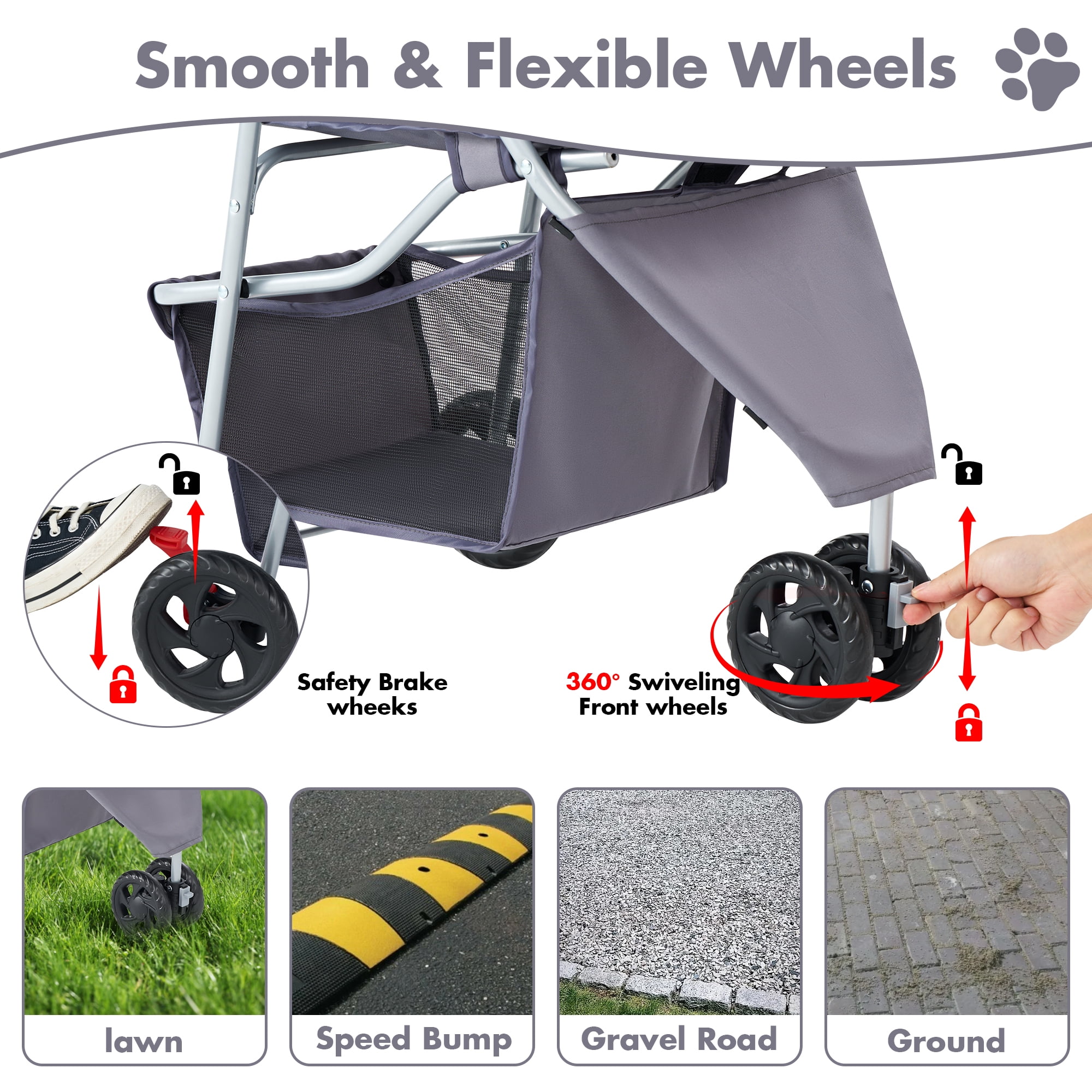 Gianna 3-Wheel Pet Stroller for Dogs, Jogging Stroller with Breathable Mesh Window, Large Storage Basket and Cup Holder