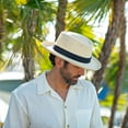 thumbnail image 2 of Panama Jack Gambler Straw Hat - Lightweight, 3" Big Brim, Inner Elastic Sweatband, 3-Pleat Ribbon Hat Band (Black, Small/Medium), 2 of 9