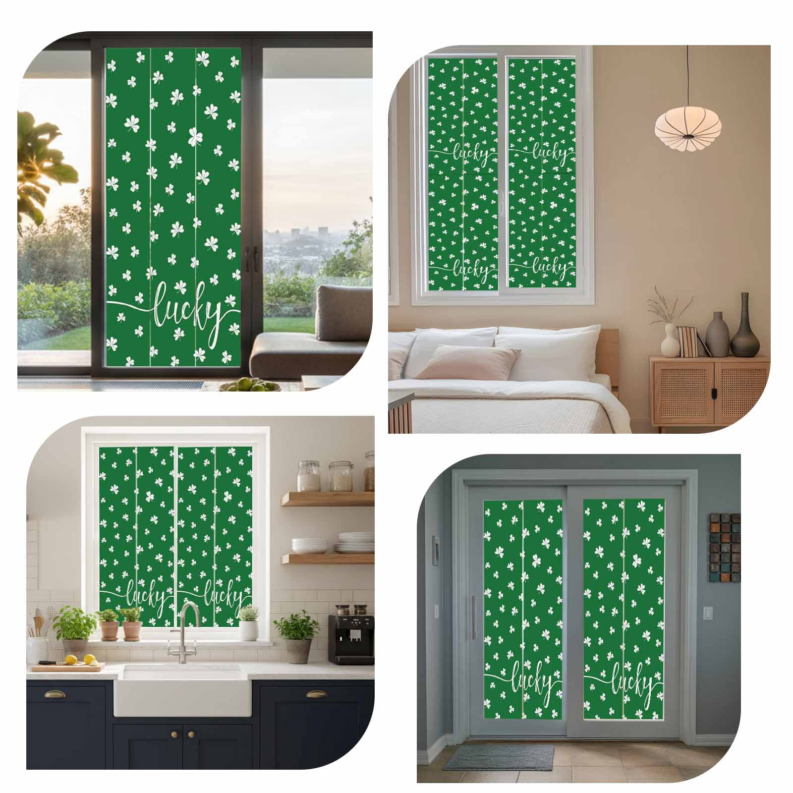 Lucky Shamrock, Window Privacy Film, St. Patrick's Day Irish Clover Green Static Cling UV Sun Blocking Tint Film Heat Control Windows Films for Bedroom Bathroom, Window Stickers 23.6"x59"