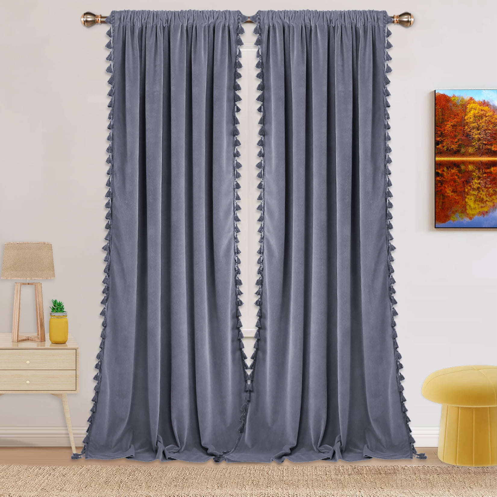Details about   Vintage Curtains Boho Tassel Cotton Linen Curtain for Living Room Window Drapes 