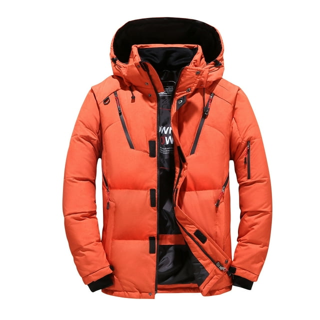 RKSTN Puffer Jacket Men Winter Warm Thick Solid Color Casual Down Jacket Hooded Detachable Windproof Multi-pocket Zipper Jacket