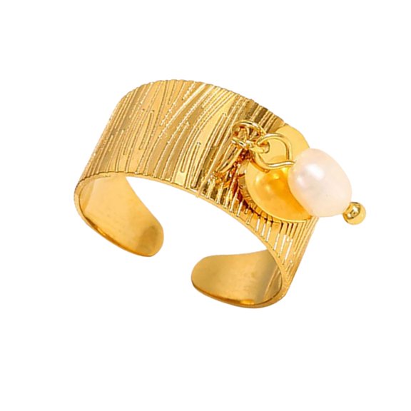 Modern Minimalist Stainless Steel Gold Heart Pendant Double Layer Opening Rings for Women Waterproof Jewelry Pieces