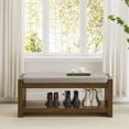 thumbnail image 2 of Updated 40" Accent Bench with Lower Shelf Shoe Rack, Padded Seating Bench for Living Room, Modern Compact Bed End Bench with Storage for Bedroom Seating, Removable Cushion, 40"W- Linen, 2 of 7
