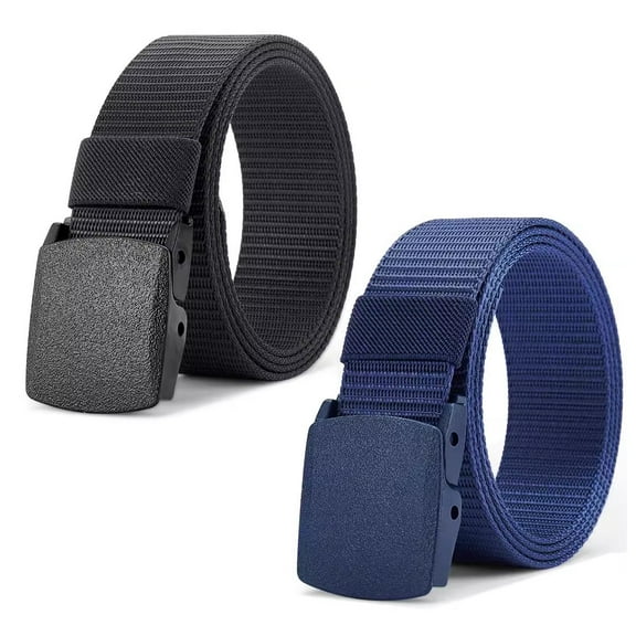 Pack of 2 Extra Long Pastic Buckle Mens Belts Nylon Fabric Belt for Men Free Cut-to-Fit Up to 60 inches