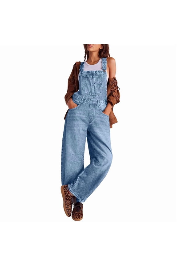 Womens Denim Overalls Loose Fit Barrel Leg Adjustable Strap Hip Hop Jean Jumpsuits