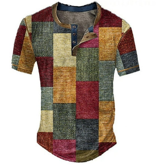T-shirt pour Hommes - T-Shirt Henley à Manches Courtes pour Hommes, Graphique Vintage, Col Boutonné, Décontracté, Léger, Respirant, T-Shirt d'Été