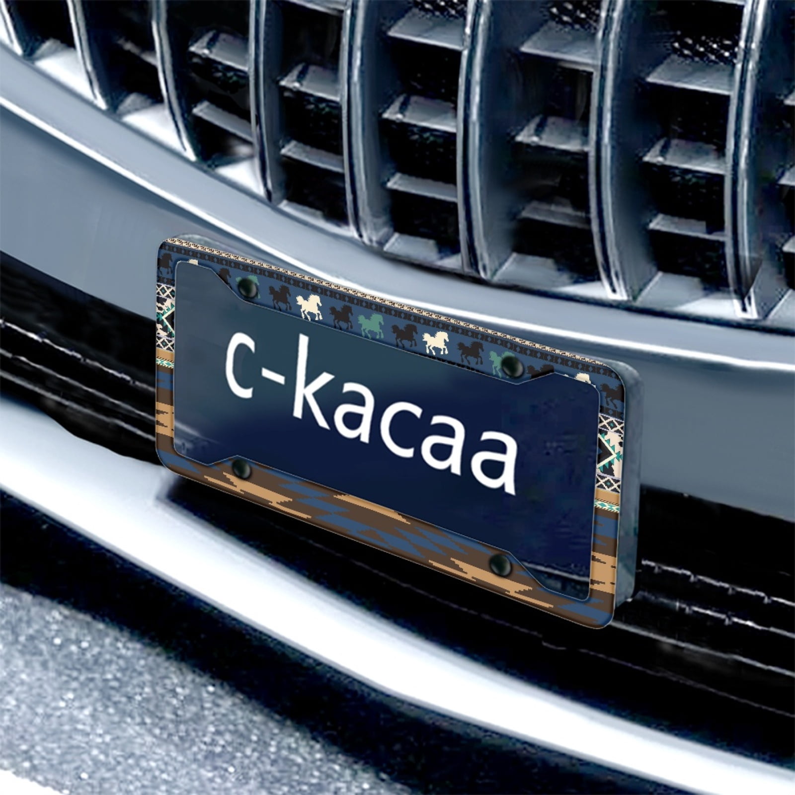 Renewold American Tribal Horse Dark Blue Car License Plates Frame Aluminum Vanity Tag Frame Accessories with Screws, License Plate Holder Pack of 2