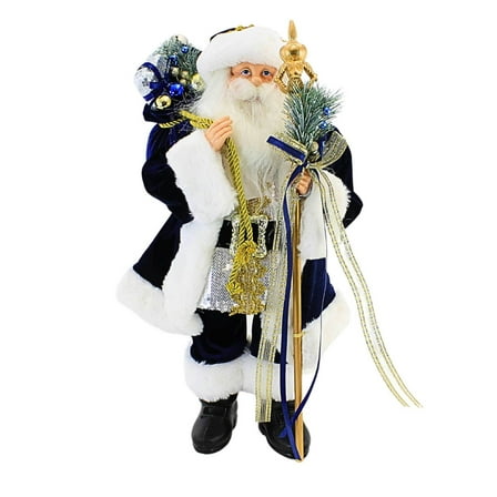 Roman 18.00In Santa In Navy And Gold, Polyresin, Claus Staff Bag 137338