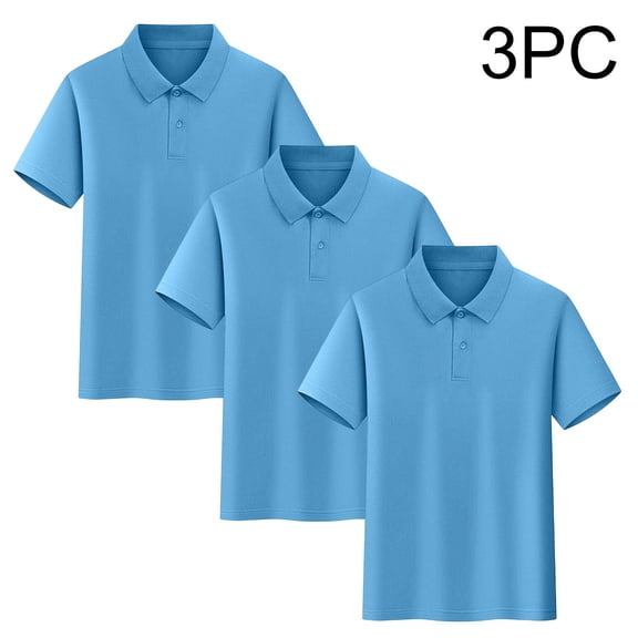 Amidoa 3 Pack Kids Polo Shirts Short Sleeve – Boys Girls Cotton Solid School Uniform Active Performance Polo Set,Blue Size 6