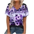 thumbnail image 2 of JTZGDY Fashion Oversized T-Shirts for Women Dressy Casual Vintage Floral Printed Summer Short Sleeve V Neck Graphic Tees Lightweight Soft Cotton Pullover Tops Purple XXXL, 2 of 8