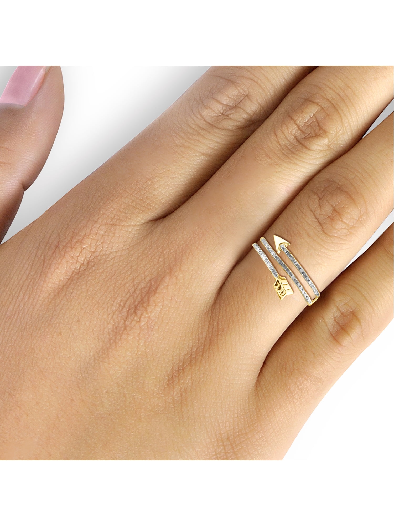 JewelersClub 14K Gold Plated Silver Accent White diamond Open Ring for Women | Diamonds for Everyday Womens Wear