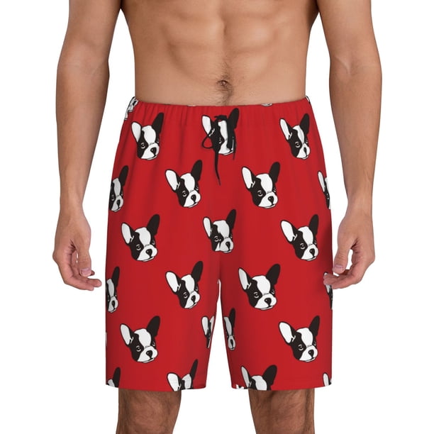 Fotbe Bulldog Red Pantalones Cortos de Pijama para Hombre, Ropa de Dormir, Pantalones de Pijama Cortos para Hombre-Small